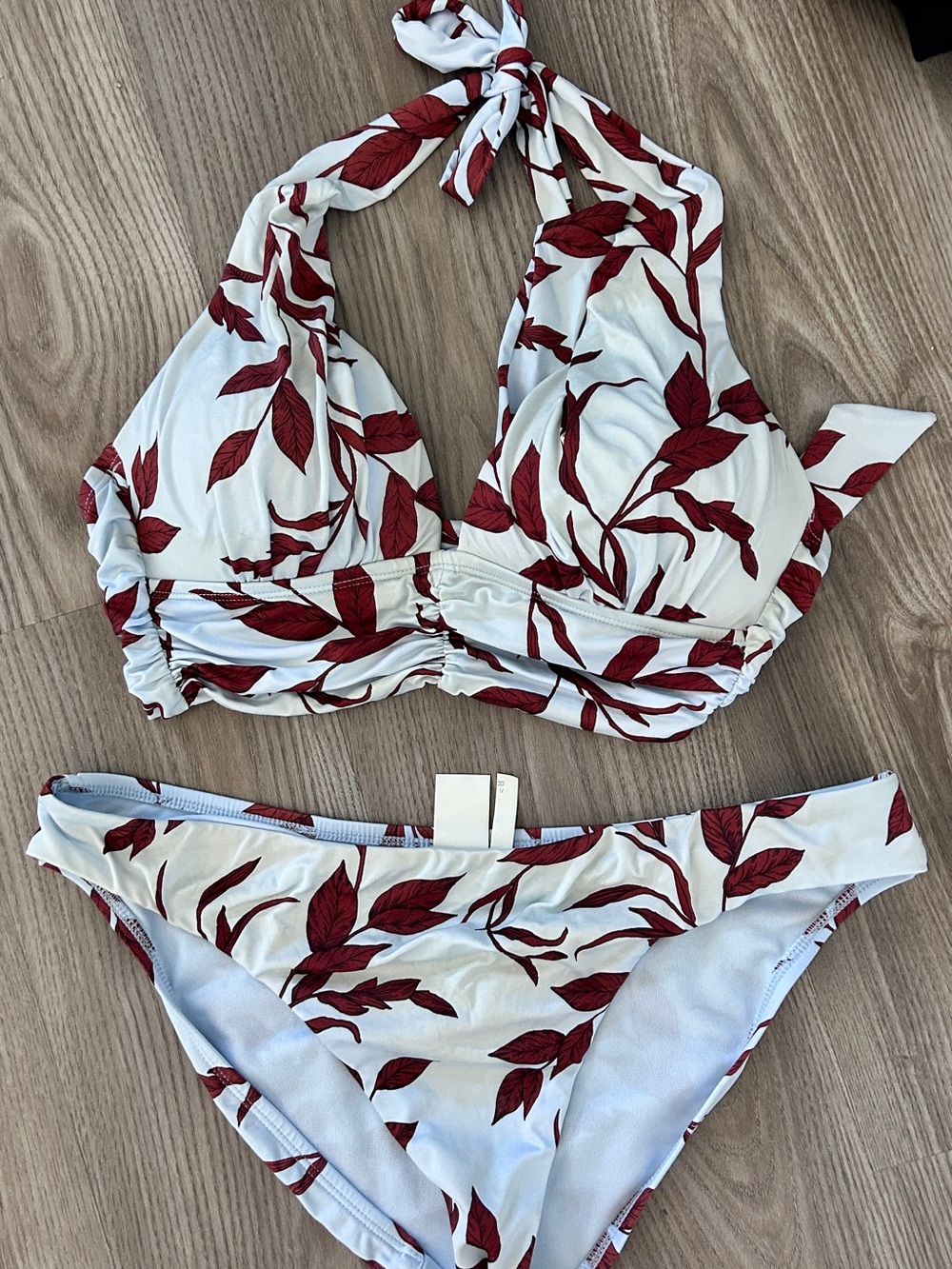 Gibson Latimer White Bikini with Red Leaf Print